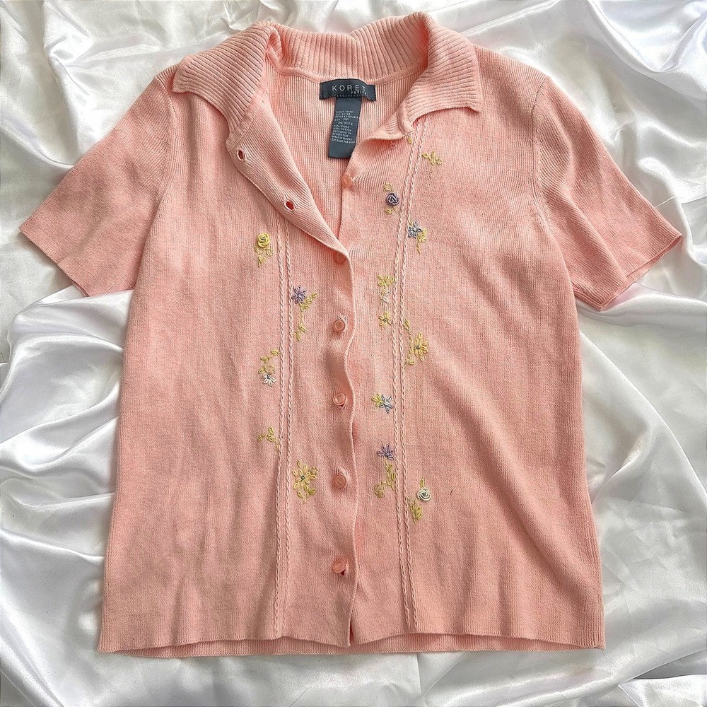 Koret Petite Pink Floral Embroidered Short Sleeve Cardigan Sweater K2537041P PP